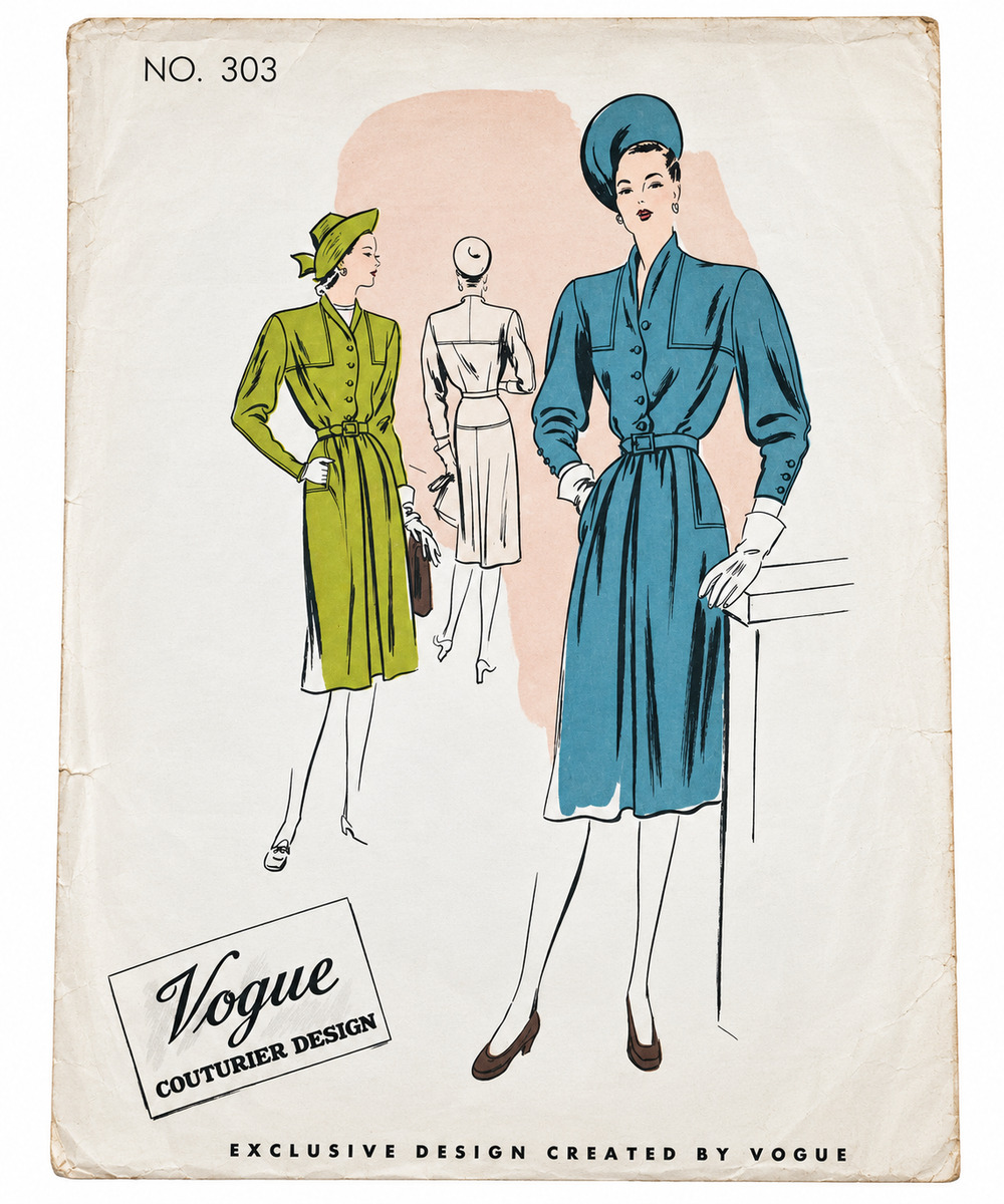 Vintage Vogue Couturier Pattern 303 Size 14 Bust 32 One Piece Dress 1940 Complet